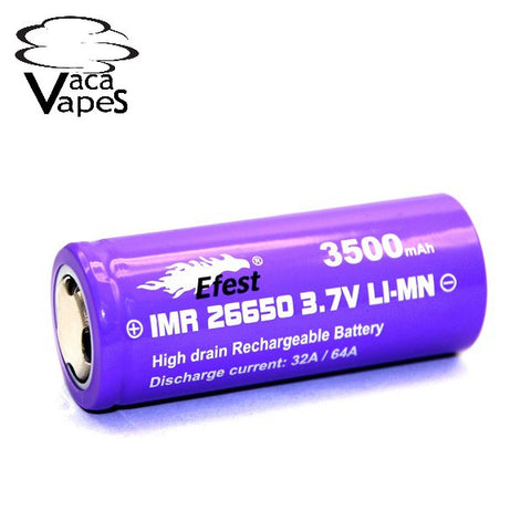 Efest Purple IMR 26650 3500mAH 64amp 4.2v Flat Top Batteries
